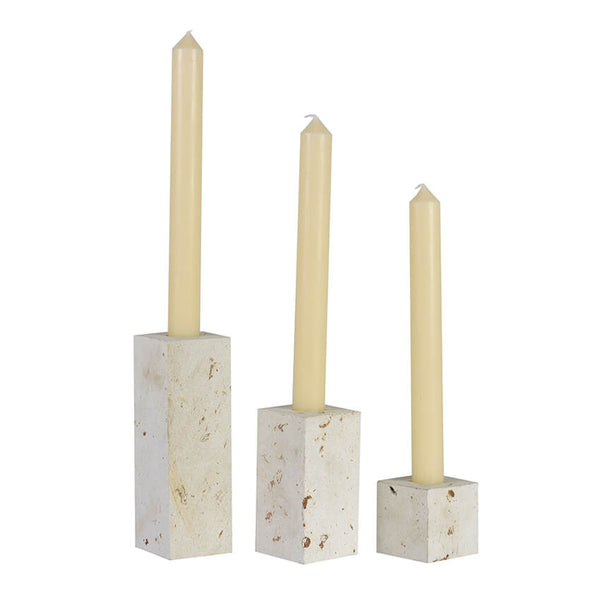 Juego candelabros artesanales de piedra ecológica y 6 velas de recambio